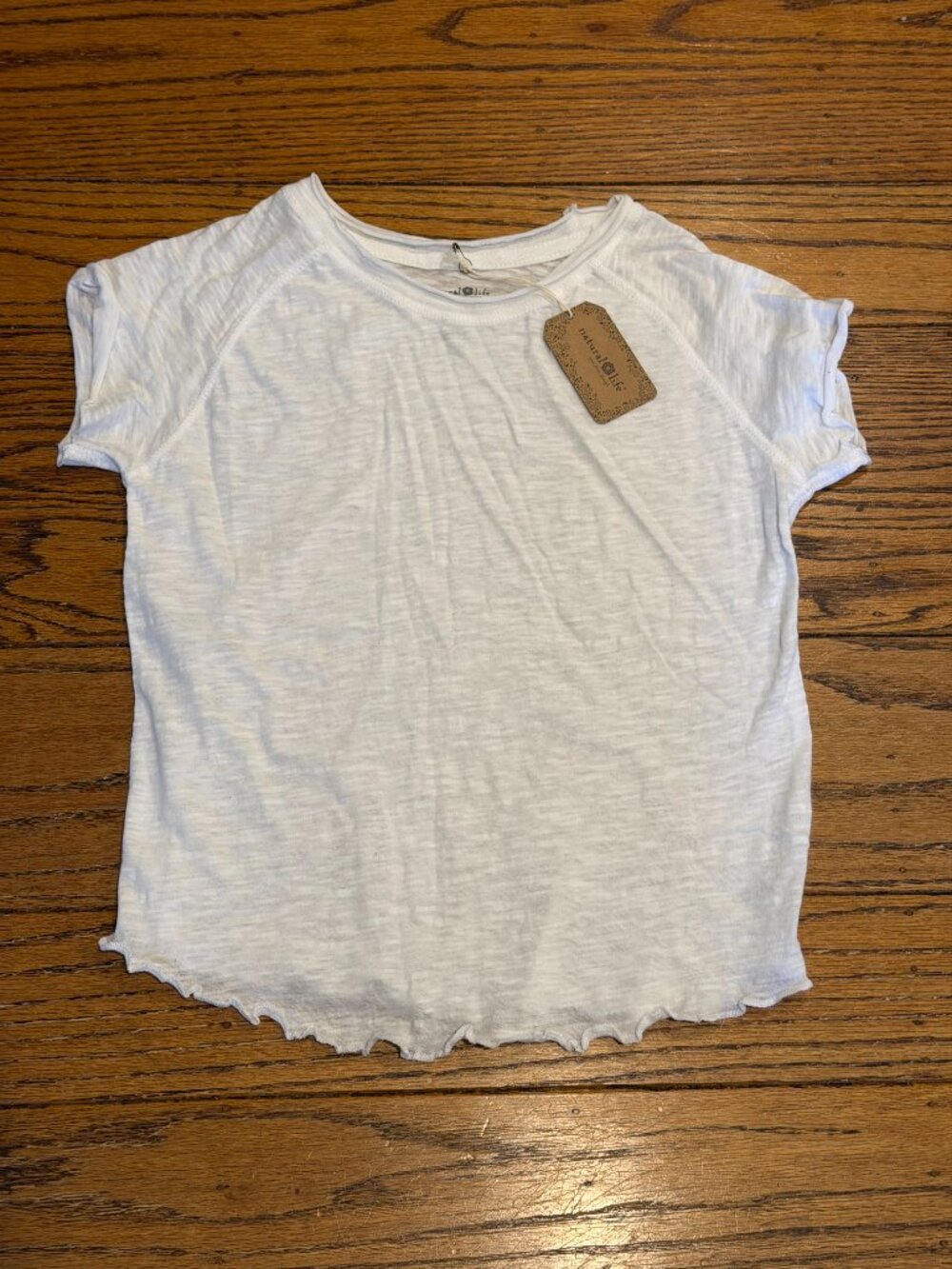 Natural Life White Cotton Slub Tee Lettuce Hem Raw Edge Short Sleeve XS NWT